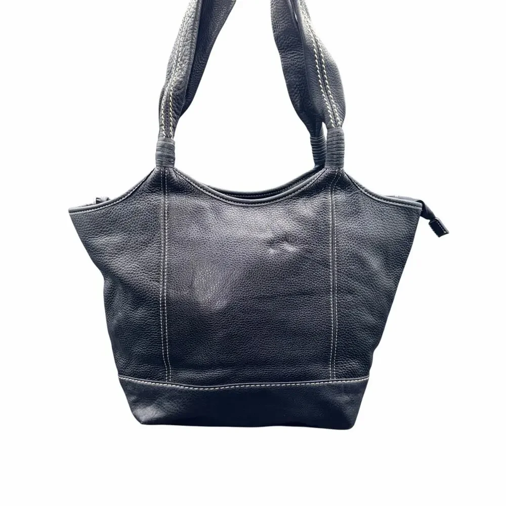 Luxy Black Leather Tote Bag Contrast Stitch Shoulder Handbag